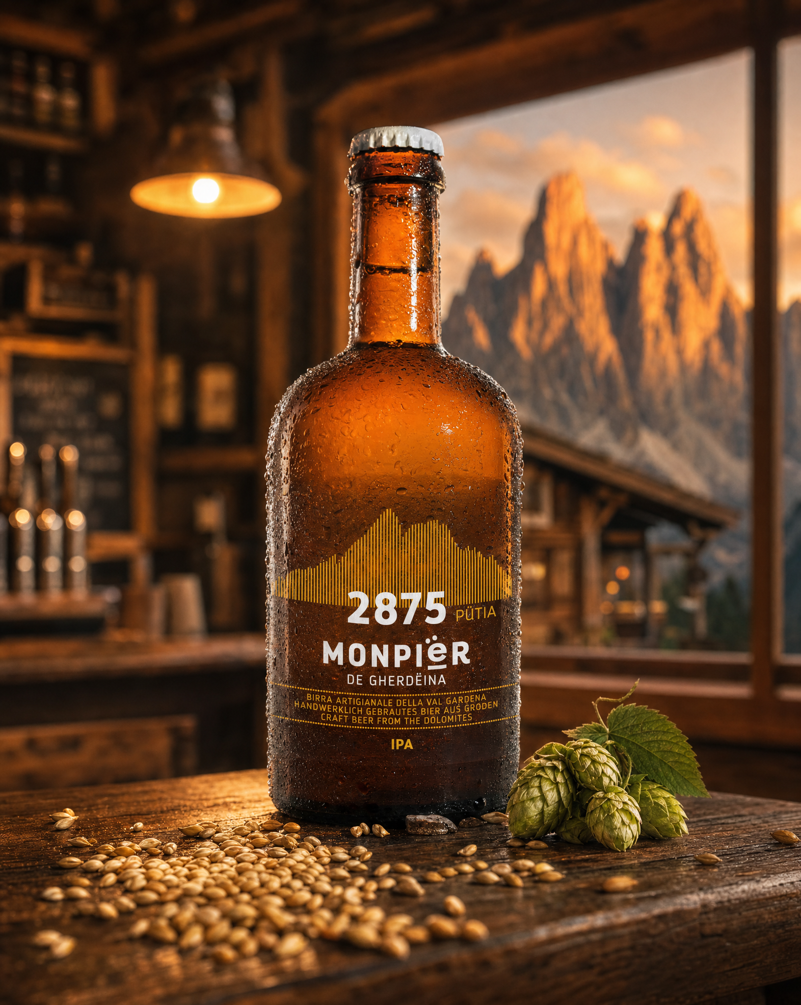Birra Monpiër con vista sulle Dolomiti
